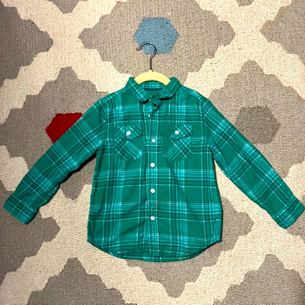 Cat & Jack Boys Small (6/7) Green Plaid Flannel Button Up Shirt